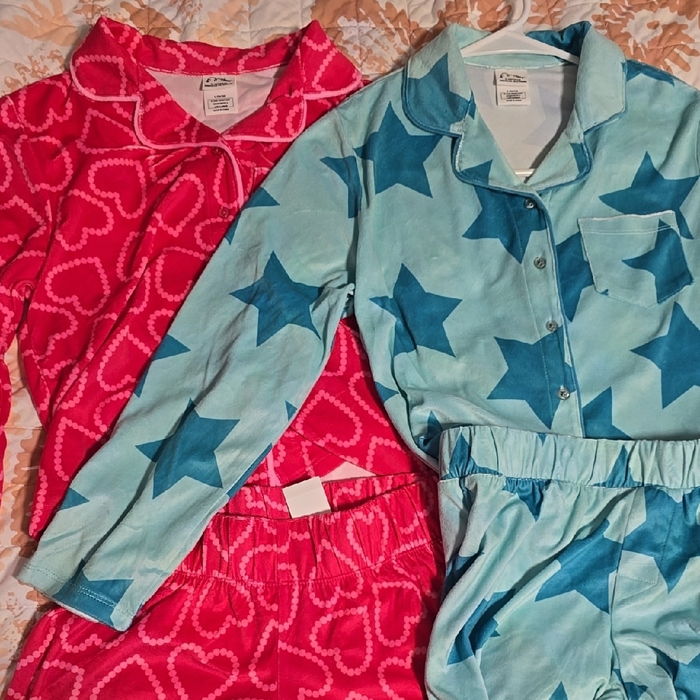 art class Pink Heart & Blue Star Kids Pajama Set